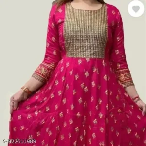 Women Anarkali Janki Pink Jaipur Kurti